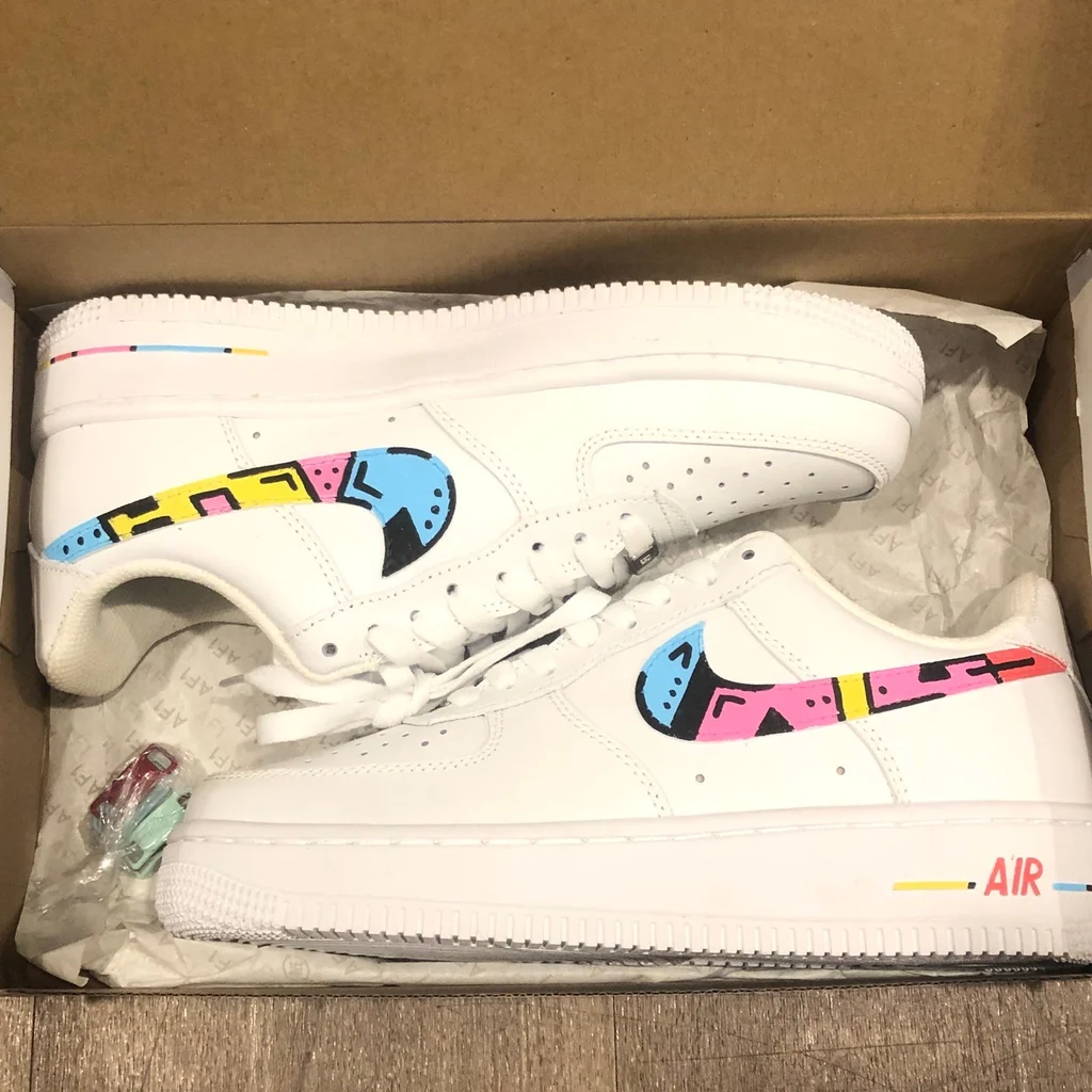 Custom AF 1s Shoes with Pink Blue Graphic-oicustom