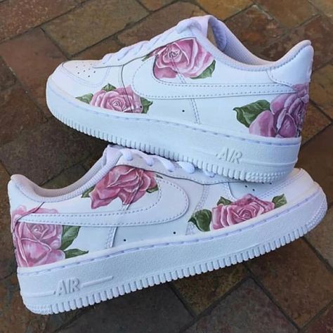 Custom AF 1s Shoes with Pink Rose Pattern-oicustom