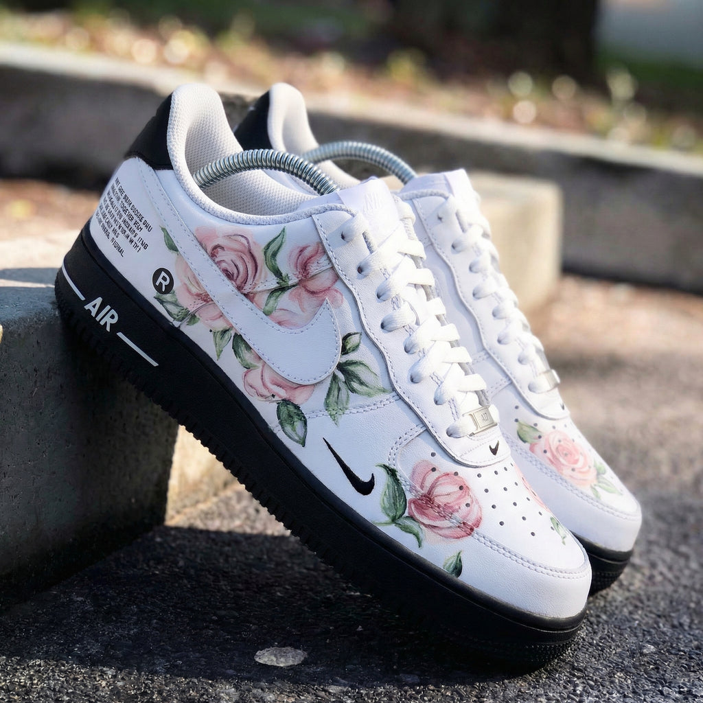 Custom AF 1s Shoes with Pink Rose Patterns-oicustom