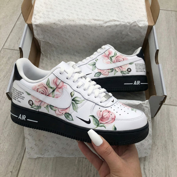 Custom AF 1s Shoes with Pink Rose Patterns-oicustom