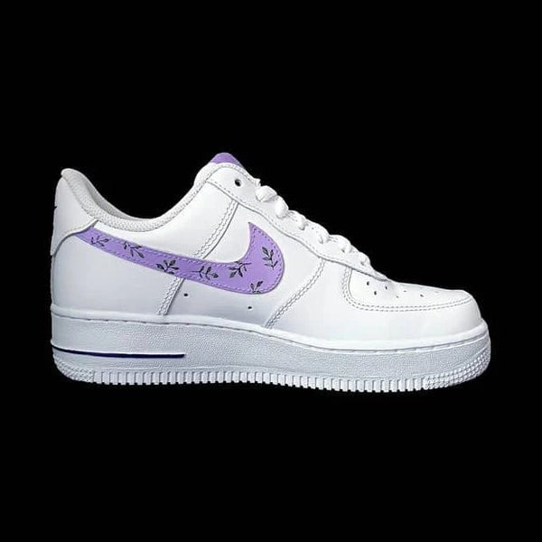 Custom AF 1s Shoes with Purple Blossom Floral Motif-oicustom