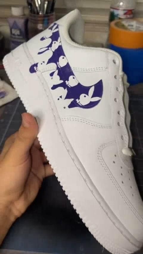 Custom AF 1s Shoes with Purple Bunny Pattern-oicustom