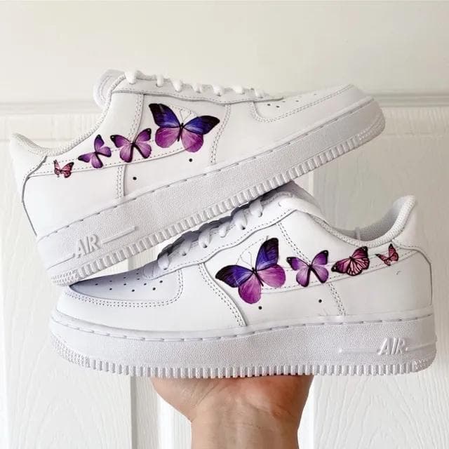 Custom AF 1s Shoes with Purple Pink Butterflies-oicustom