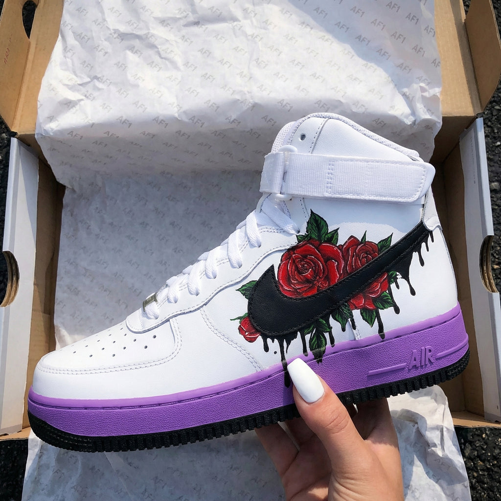 Custom AF 1s Shoes with Purple Red Rose Design-oicustom