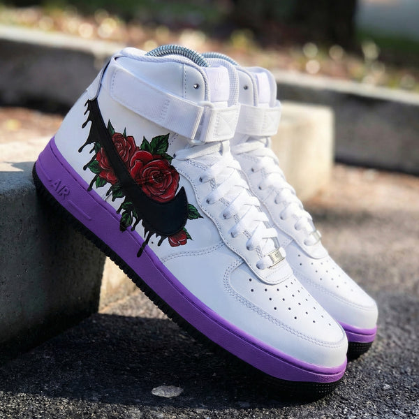 Custom AF 1s Shoes with Purple Red Rose Design-oicustom