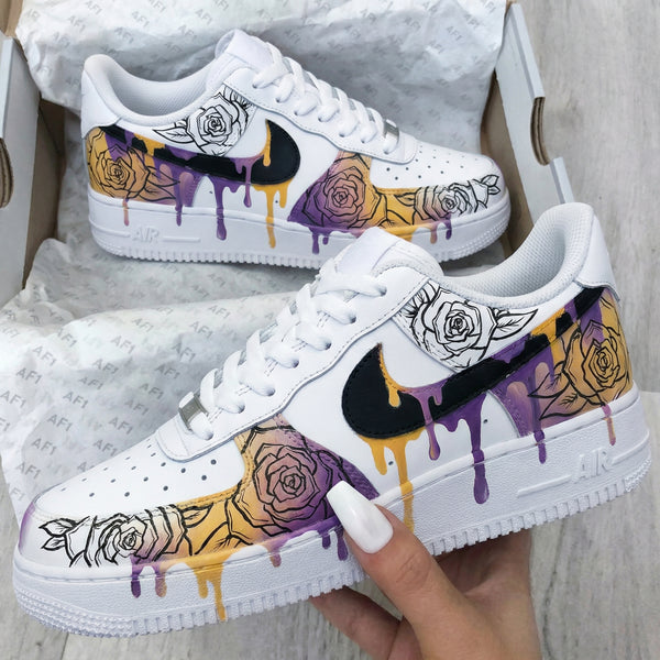 Custom AF 1s Shoes with Purple Yellow Rose Pattern-oicustom
