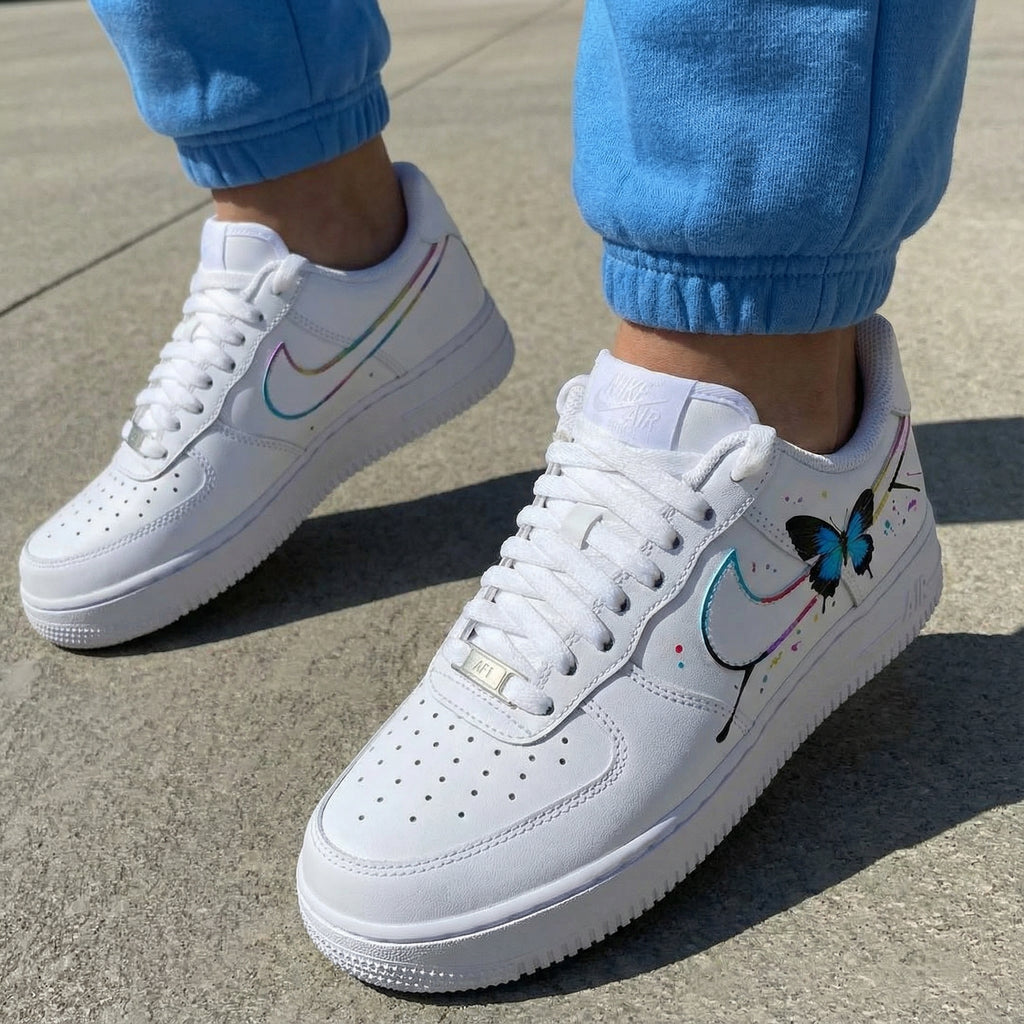 Custom AF 1s Shoes with Rainbow Accents and Butterfly Design-oicustom
