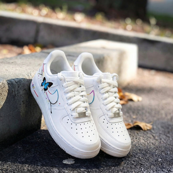 Custom AF 1s Shoes with Rainbow Accents and Butterfly Design-oicustom