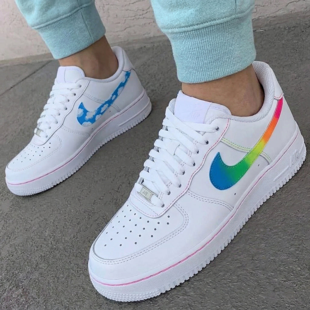 Custom AF 1s Shoes with Rainbow and Clouds Design-oicustom