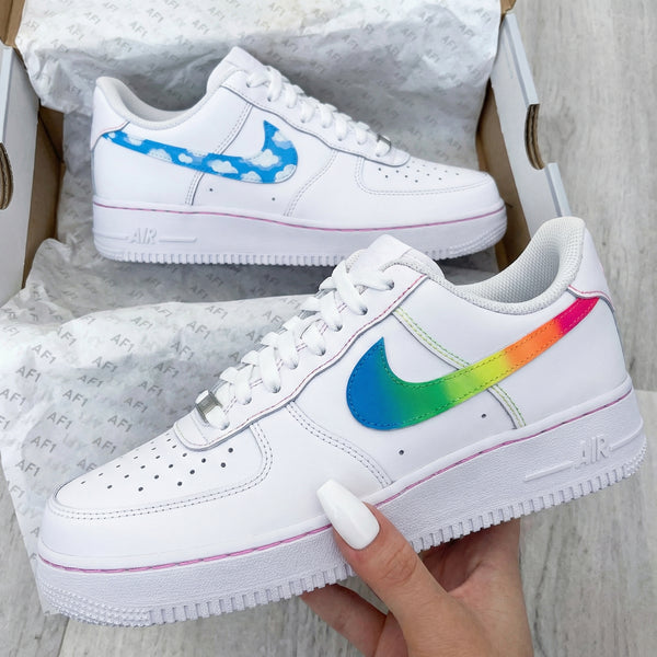 Custom AF 1s Shoes with Rainbow and Clouds Design-oicustom