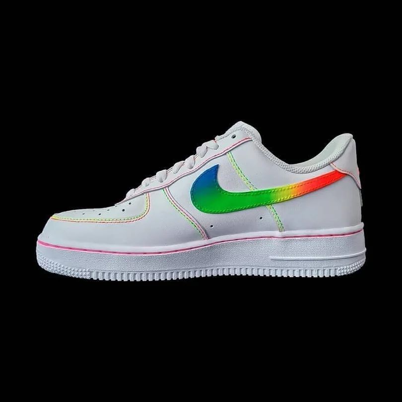 Custom AF 1s Shoes with Rainbow Swoosh and Pink Accents-oicustom