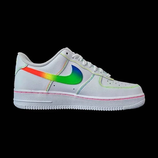 Custom AF 1s Shoes with Rainbow Swoosh and Pink Accents-oicustom