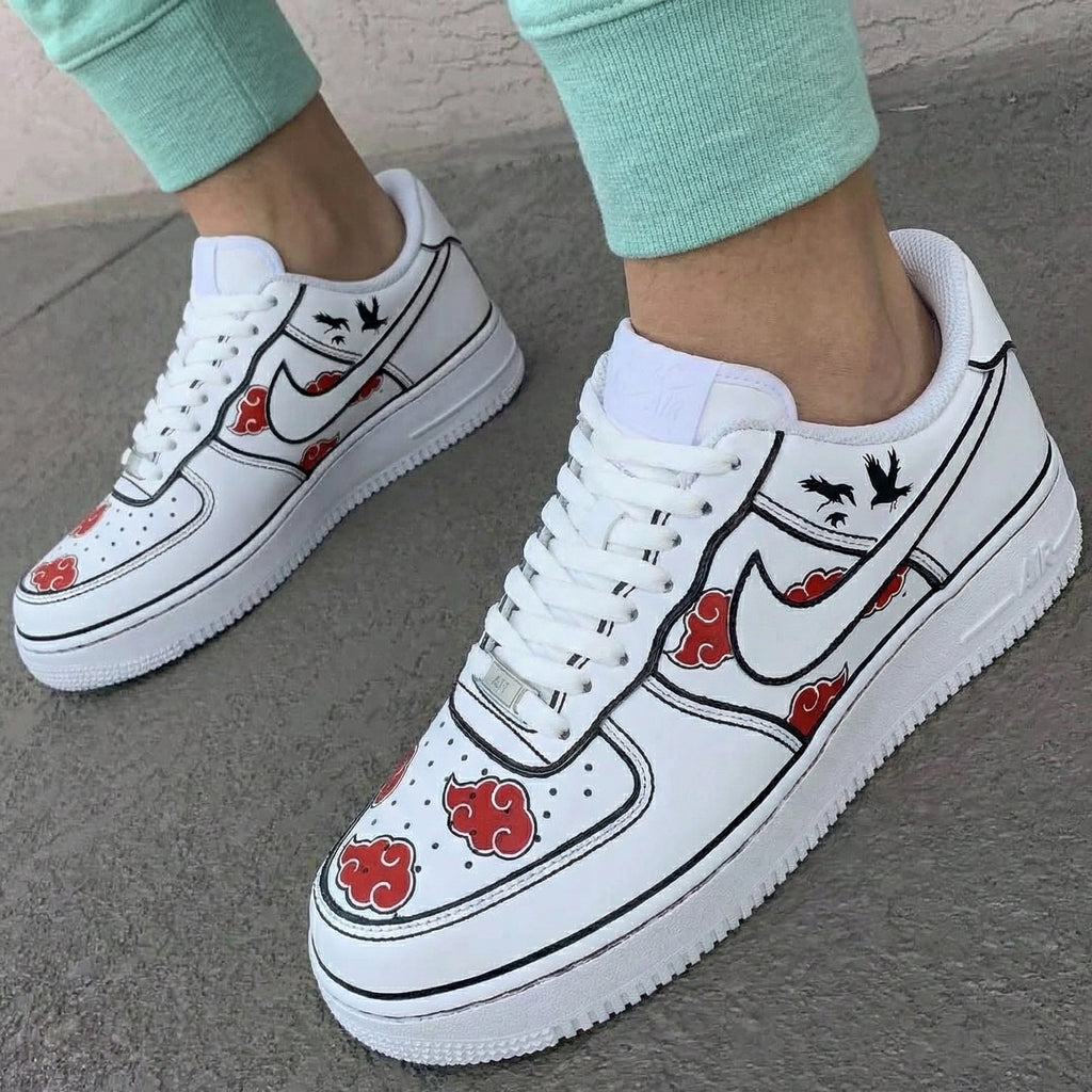 Custom AF 1s Shoes with Red Black Naruto - Inspired Patterns-oicustom