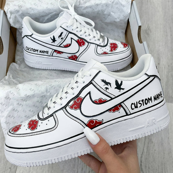 Custom AF 1s Shoes with Red Black Naruto - Inspired Patterns-oicustom