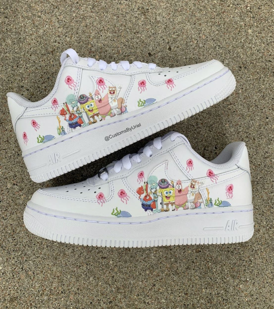 Custom AF 1s Shoes with SpongeBob SquarePants and Jellyfish Pattern-oicustom
