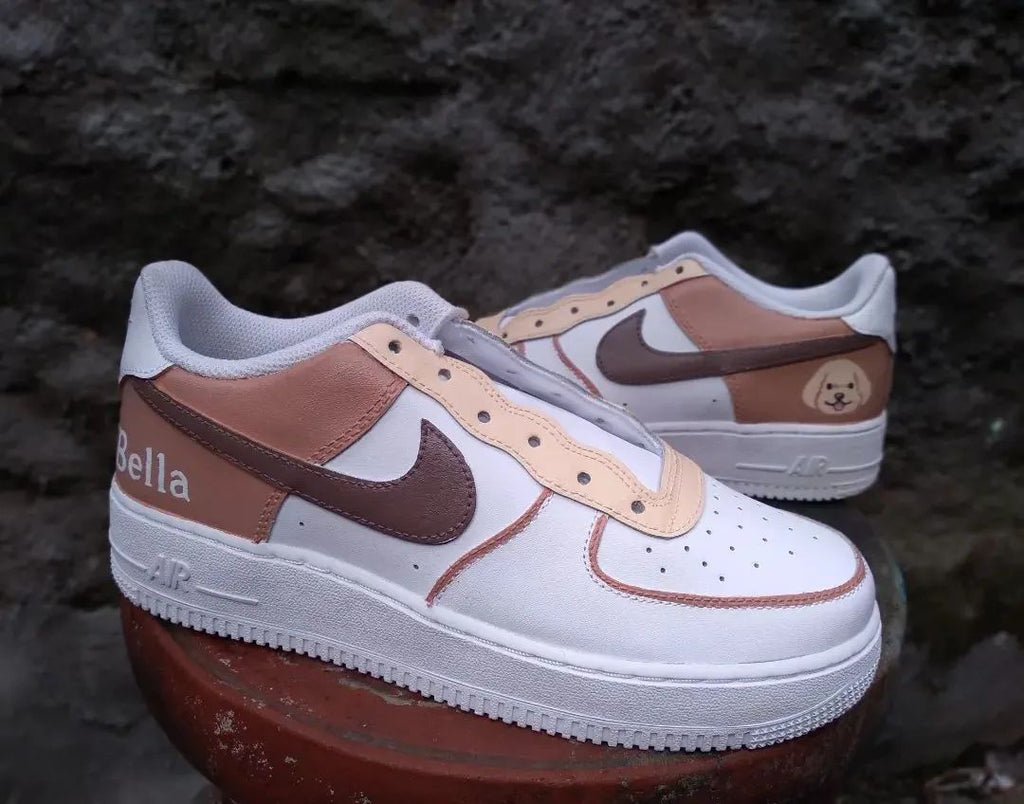 Custom AF 1s Shoes with Tan Brown Puppy Design-oicustom