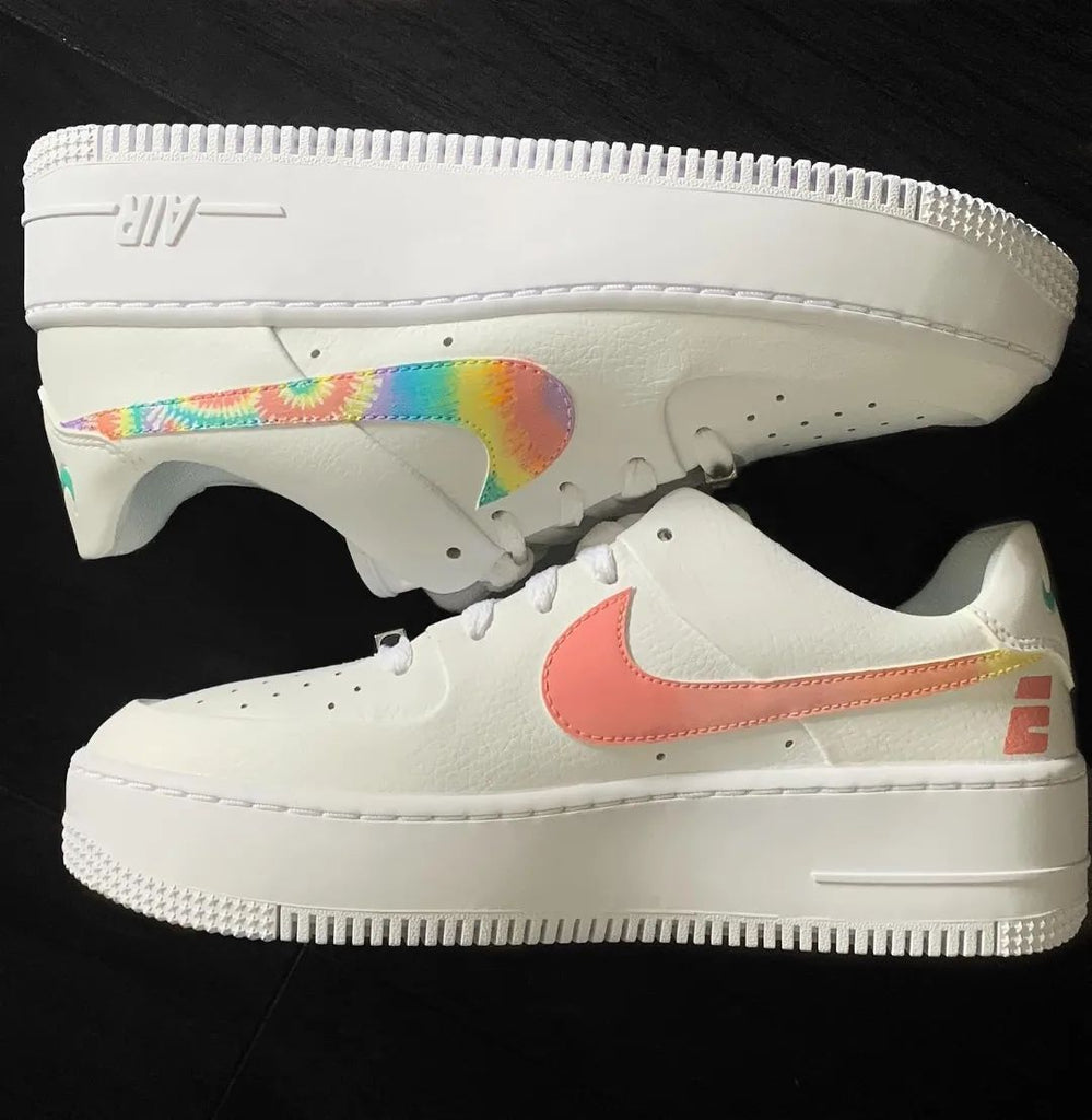Custom AF 1s Shoes with Tie - Dye Swoosh and Colorful Details-oicustom