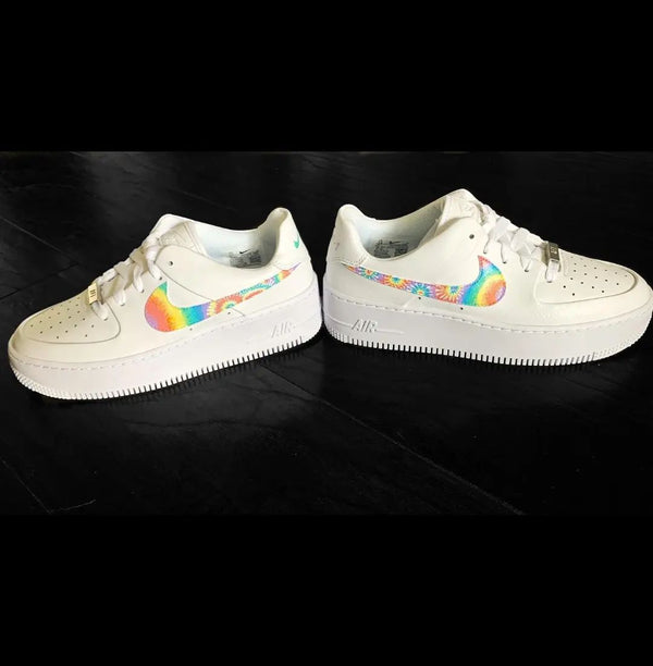 Custom AF 1s Shoes with Tie - Dye Swoosh and Colorful Details-oicustom