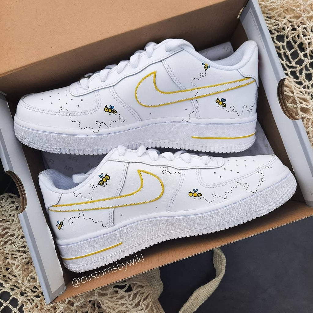 Custom AF 1s Shoes Yellow Bee Pattern-oicustom