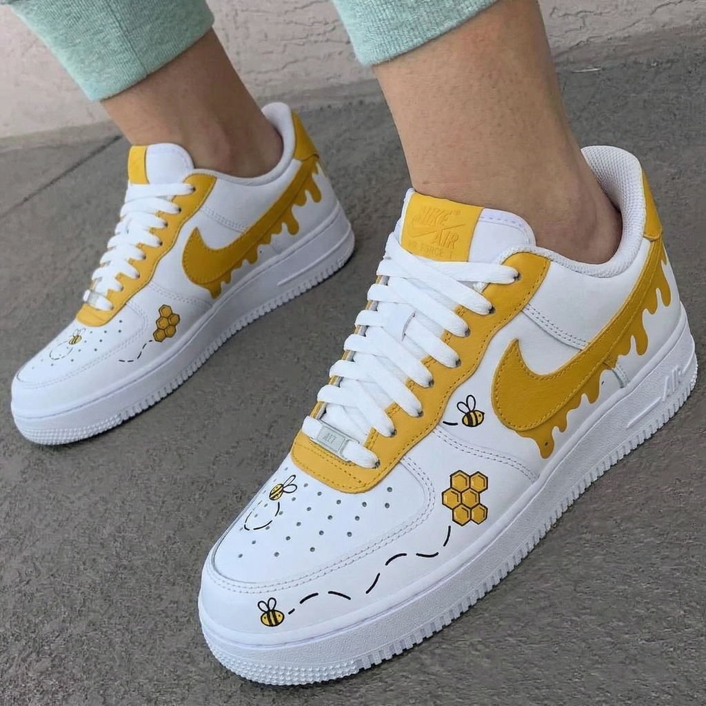 Custom AF 1s Shoes Yellow Bees Honeycombs Honey Drip-oicustom