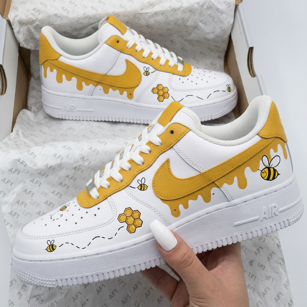 Custom AF 1s Shoes Yellow Bees Honeycombs Honey Drip-oicustom