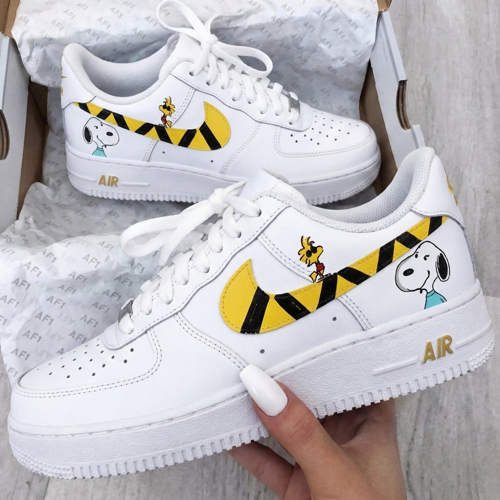 Custom AF 1s Shoes Yellow Black Snoopy-oicustom