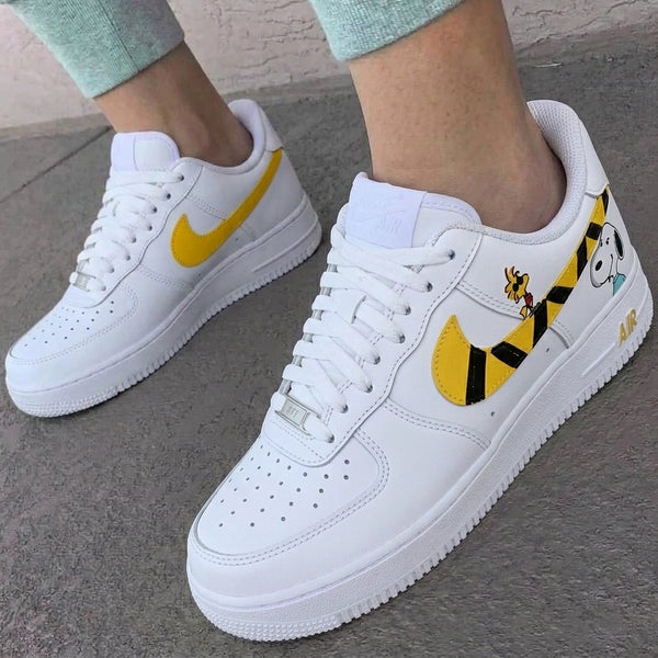Custom AF 1s Shoes Yellow Black Snoopy-oicustom