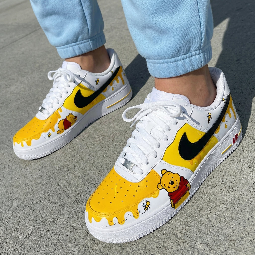 Custom AF 1s Shoes Yellow Black Winnie - the - Pooh and Bees-oicustom