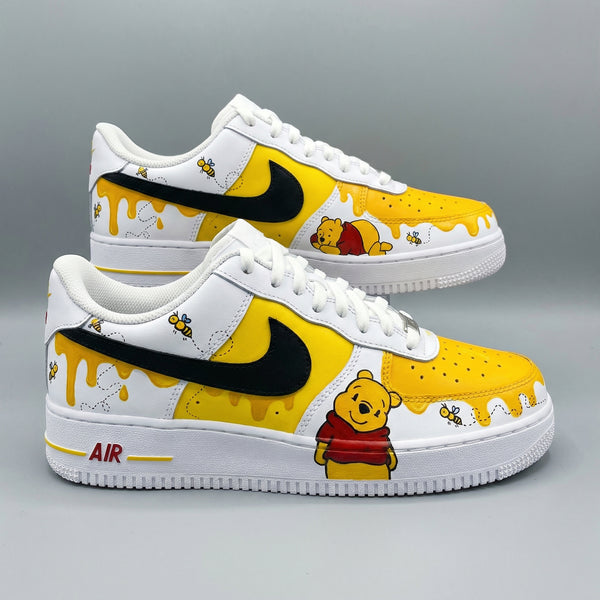 Custom AF 1s Shoes Yellow Black Winnie - the - Pooh and Bees-oicustom