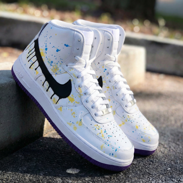 Custom AF 1s Shoes Yellow Blue Drip Design Purple Outsole-oicustom
