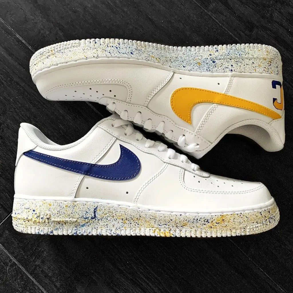Custom AF 1s Shoes Yellow Blue Splatter Design-oicustom
