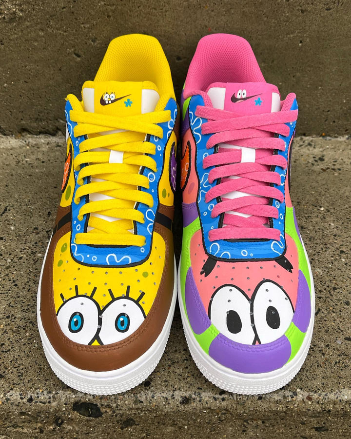 Custom AF 1s Shoes Yellow Brown Pink SpongeBob SquarePants Design-oicustom