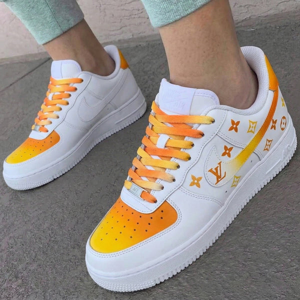 Custom AF 1s Shoes Yellow Orange LV Patterns-oicustom