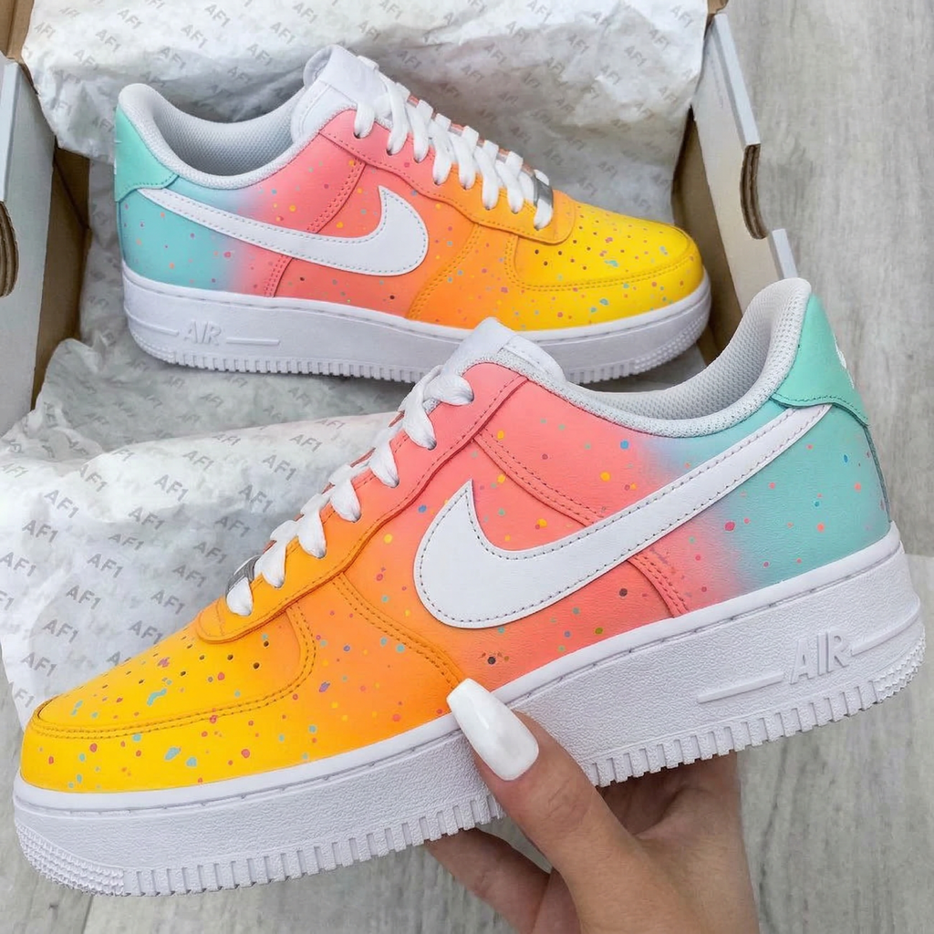 Custom AF 1s Shoes Yellow Orange Pink Baby Blue Colorful Specks-oicustom