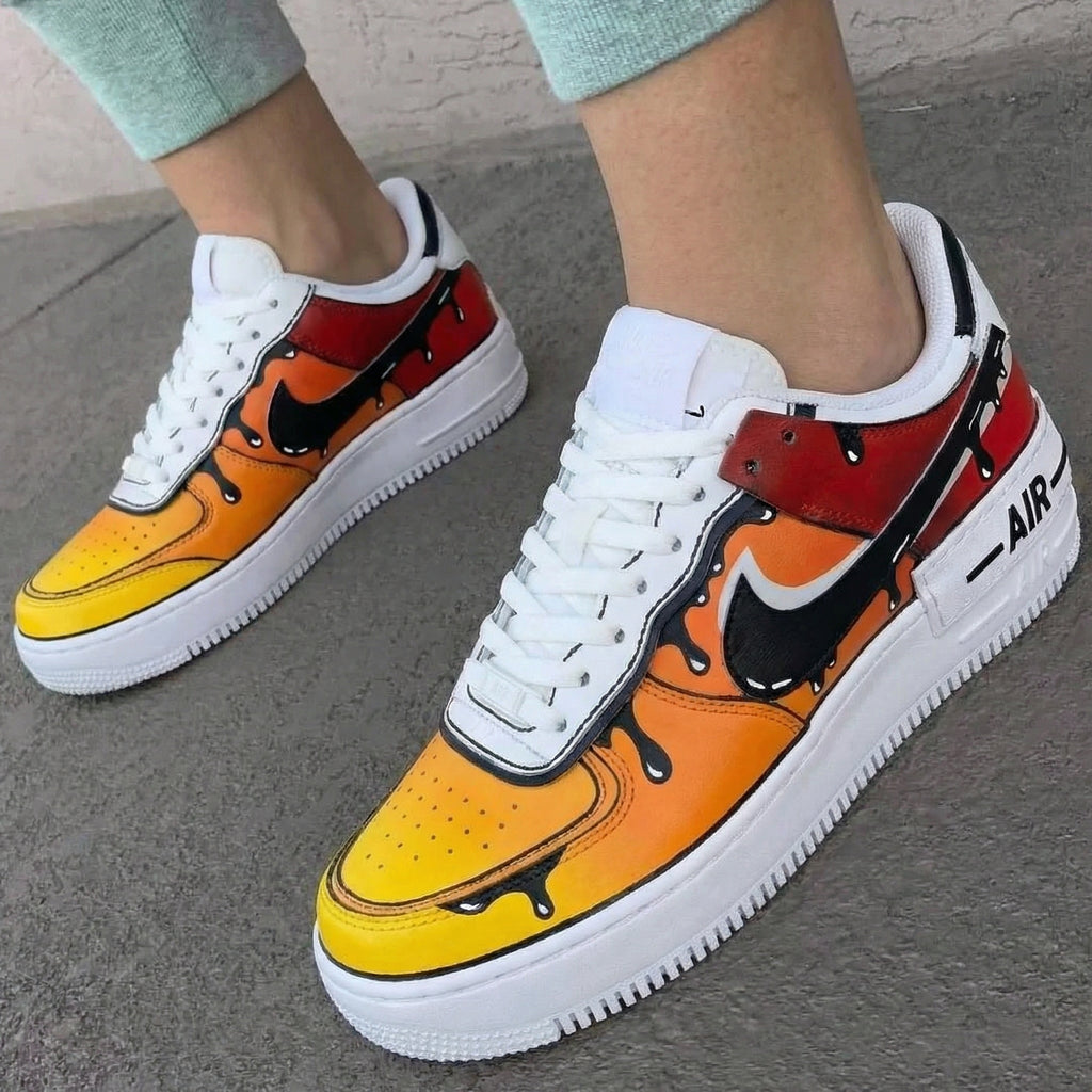 Custom AF 1s Shoes Yellow Orange Red Drip Design-oicustom