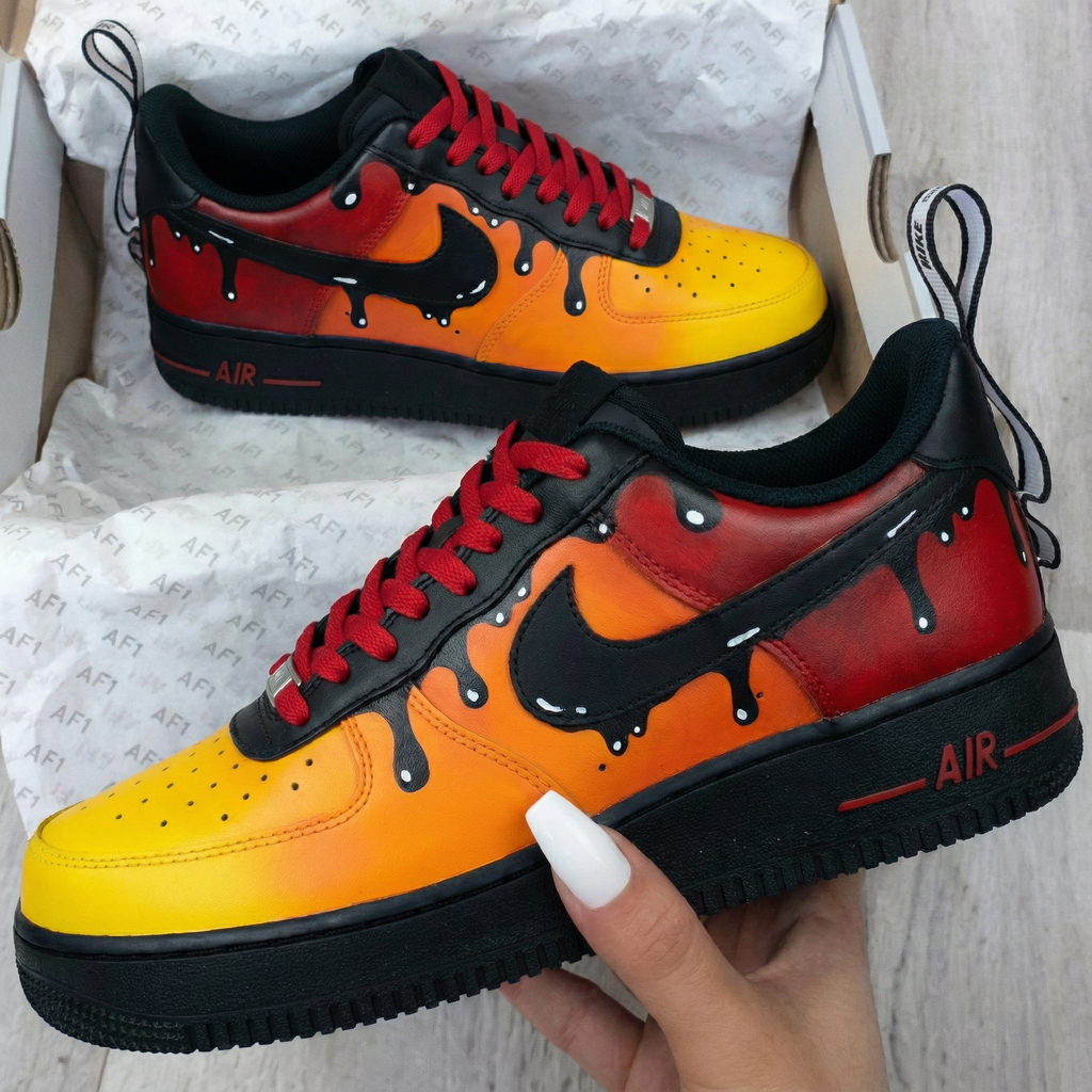 Custom AF 1s Shoes Yellow Orange Red Drip Design-oicustom