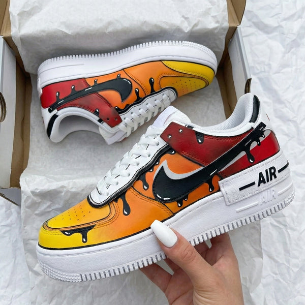 Custom AF 1s Shoes Yellow Orange Red Drip Design-oicustom