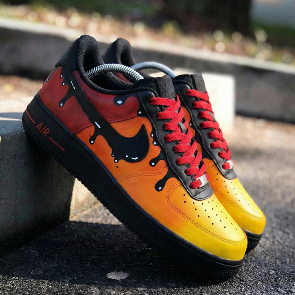 Custom AF 1s Shoes Yellow Orange Red Drip Design-oicustom
