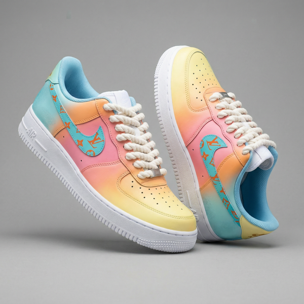 Custom AF 1s Shoes Yellow Pink Baby Blue LV Logo-oicustom