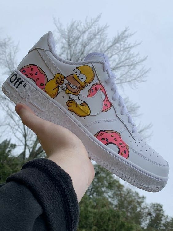 Custom AF 1s Shoes Yellow Pink Simpsons Donuts Design-oicustom