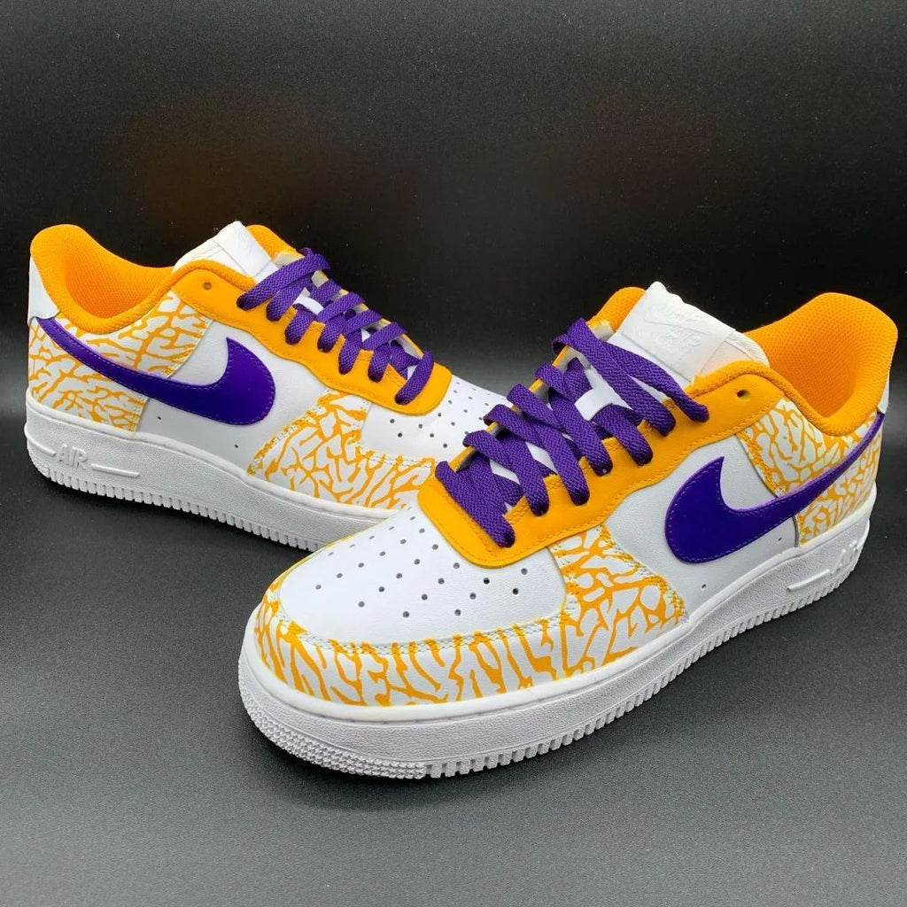 Custom AF 1s Shoes Yellow Purple Crackle Pattern-oicustom