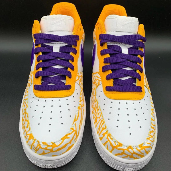Custom AF 1s Shoes Yellow Purple Crackle Pattern-oicustom