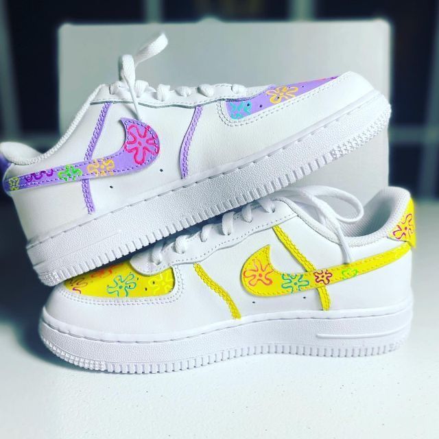 Custom AF 1s Shoes Yellow Purple Flower Design-oicustom