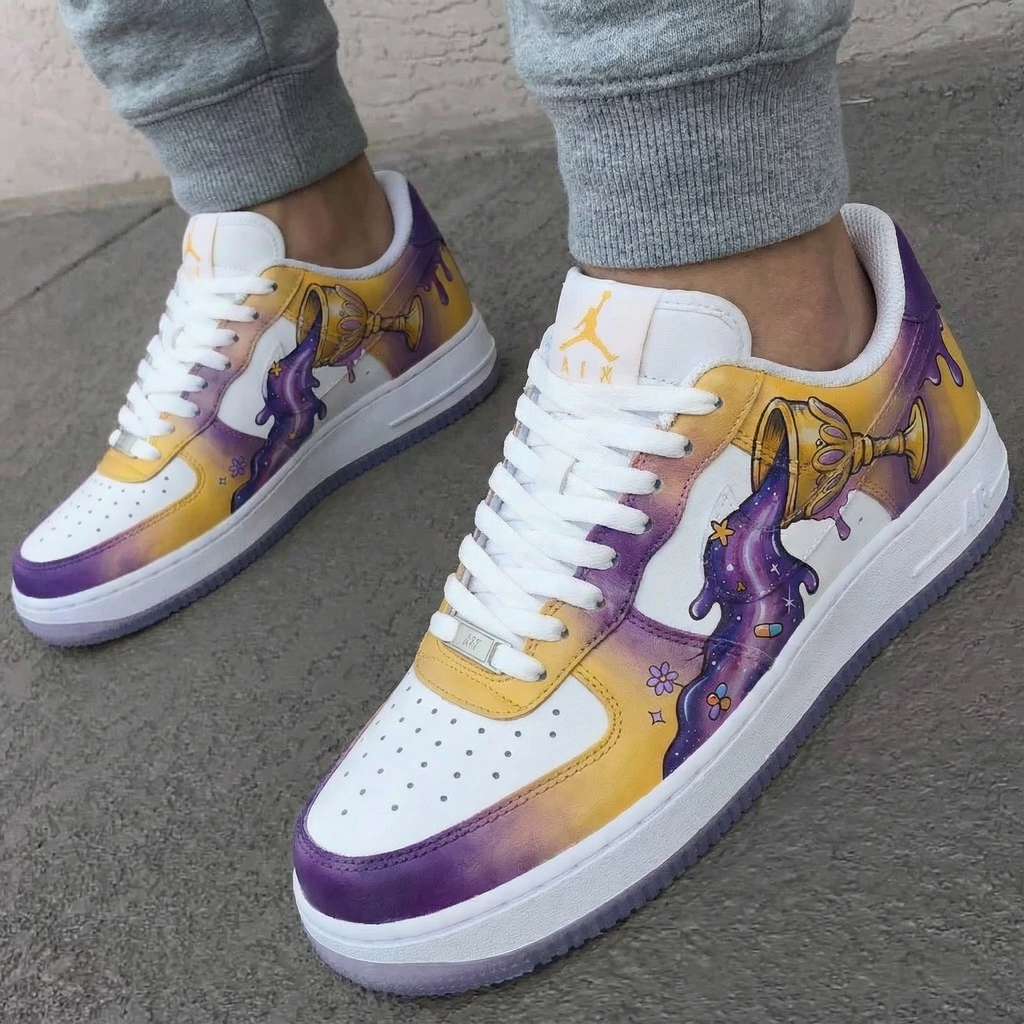 Custom AF 1s Shoes Yellow Purple Goblet Pattern-oicustom