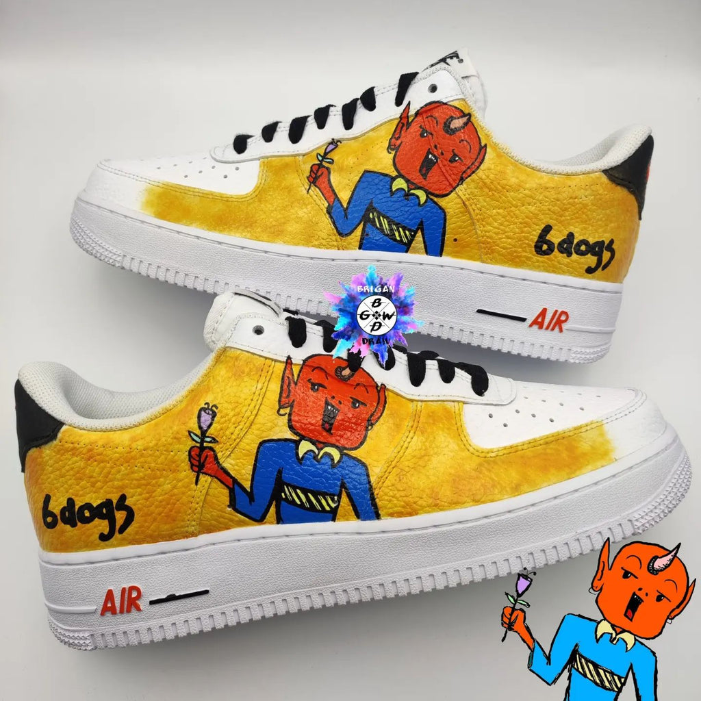 Custom AF 1s Shoes Yellow Red Devil Cartoon Design-oicustom