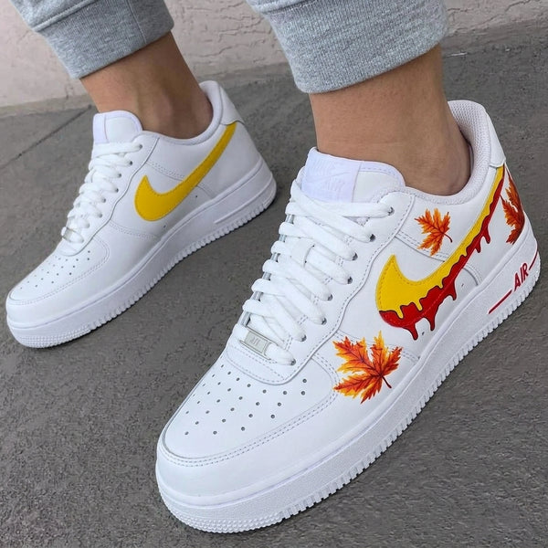 Custom AF 1s Shoes Yellow Red Maple Leaves Dripping-oicustom