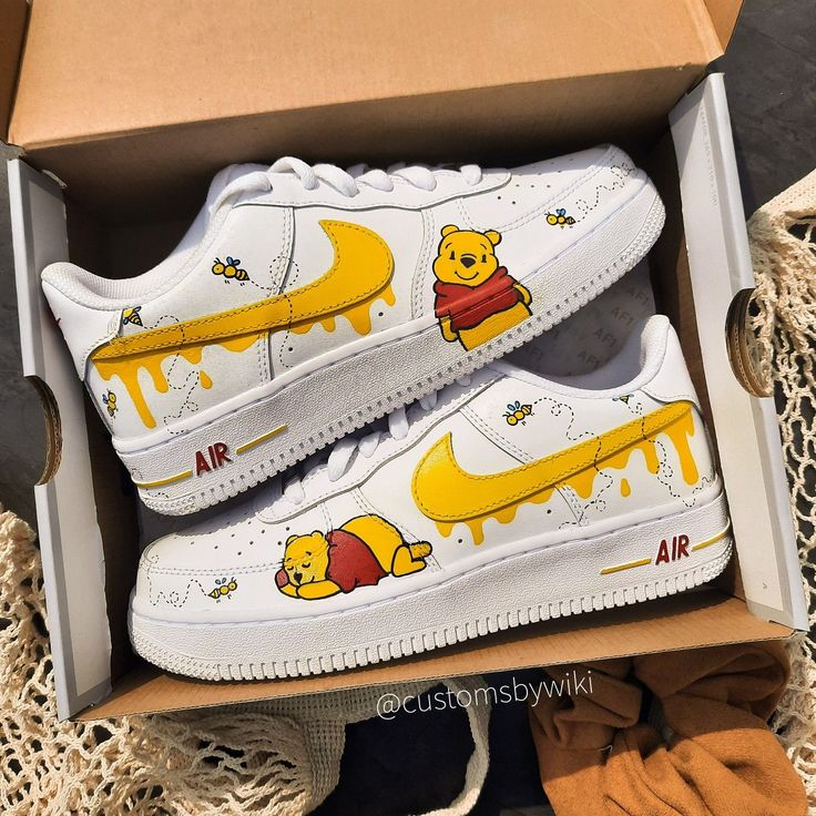 Custom AF 1s Shoes Yellow Red Winnie the Pooh Design-oicustom