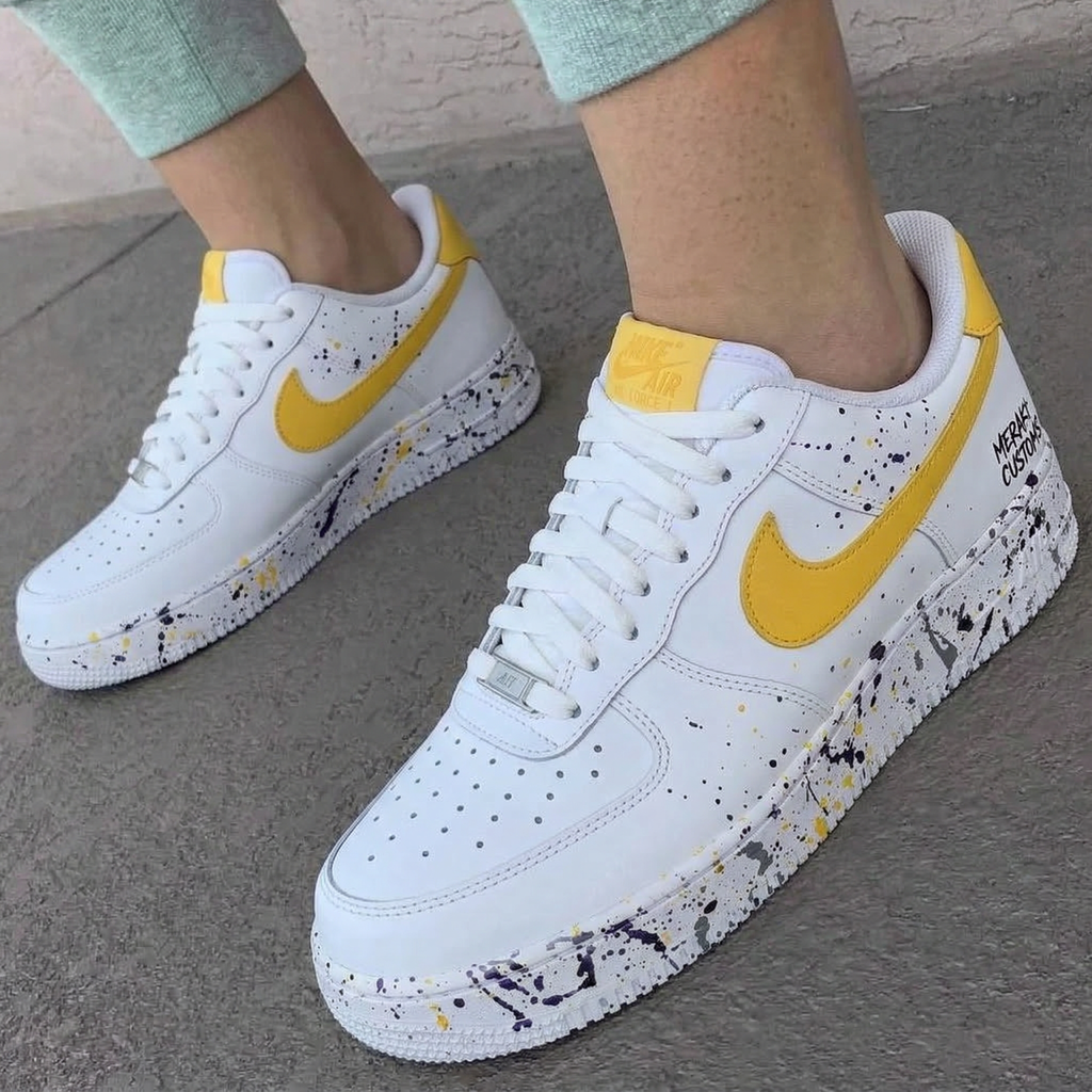 Custom AF 1s Shoes Yellow Splatter Paint-oicustom
