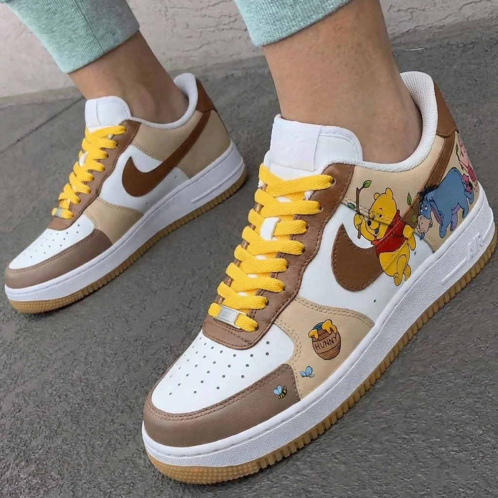Custom AF 1s Shoes Yellow Tan Winnie The Pooh Design-oicustom