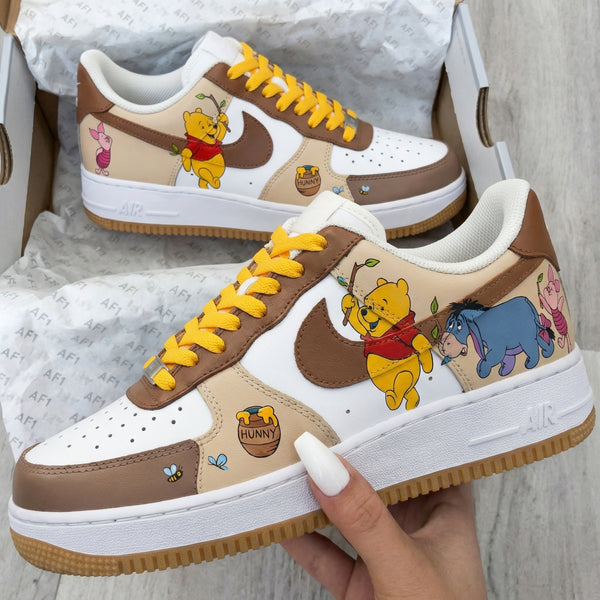 Custom AF 1s Shoes Yellow Tan Winnie The Pooh Design-oicustom